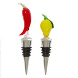 NEW IN BOX sandralexandra Bottle Stoppers Glassblown | Lemon & Chili | Set of 2